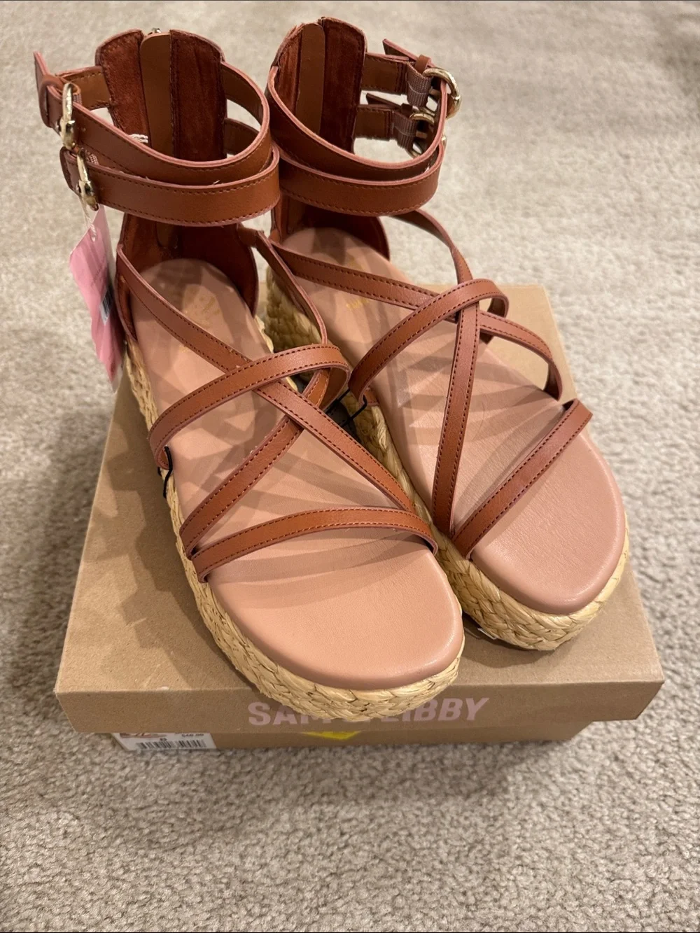 Sam & Libby, Size 8 Brown Strappy Espadrille Platform Sandals